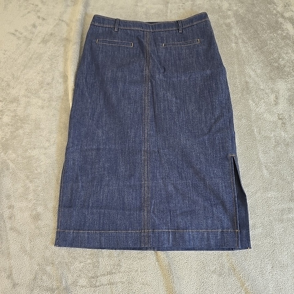 Talbots Skirt Women 4p Blue Cotton Stretch Denim Midi Side Slits Normcore Casual